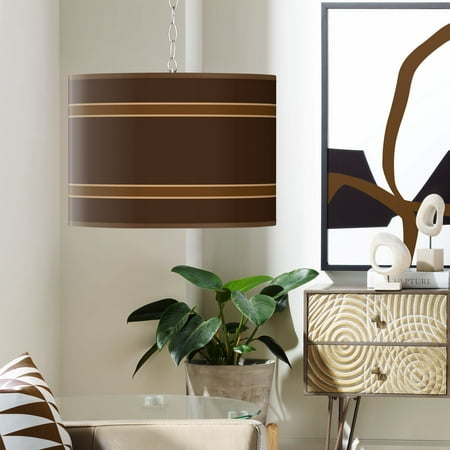 Saratoga 5 Light - Giclee Gallery Swag Style Saratoga Stripe Shade Plug-In Chandelier