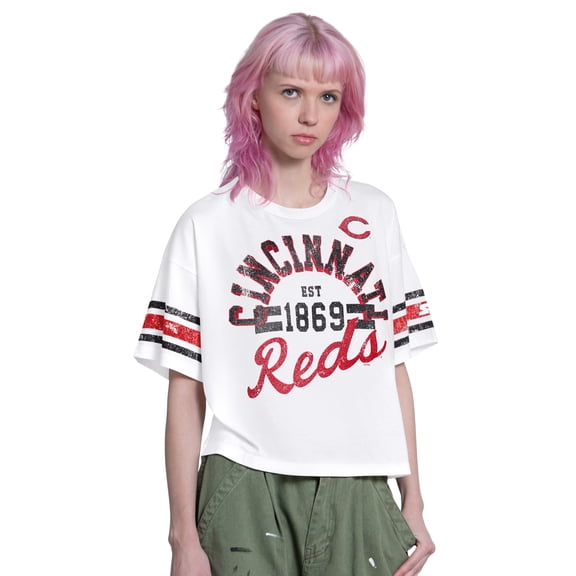 Women's Starter  White Cincinnati Reds Cropped Hurry Up Offense T-Shirt