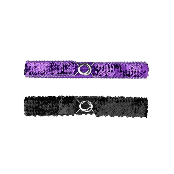 Cinturones elásticos delgados de 2 piezas para mujer INSPIRE CHIC con brillo y decoraciones de lentejuelas, color plateado y púrpura