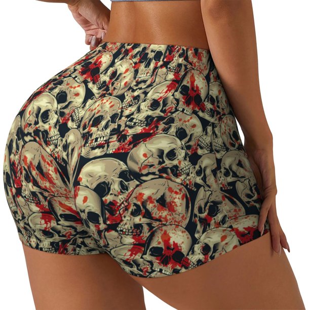 Fotbe Skulls1 Shorts Sin Costuras – Shorts Deportivos de Cintura Alta para Mujer, Elásticos para Gimnasio, Yoga, Running o Ciclismo-Medium