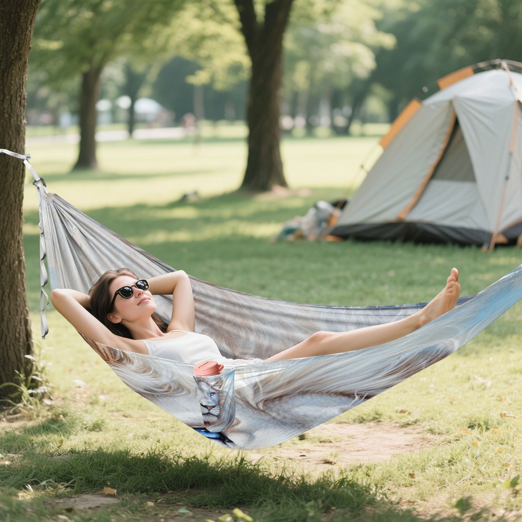 Hammock Camping Hammock Nylon Portable Hammock Travel Camping Hammock White Lion