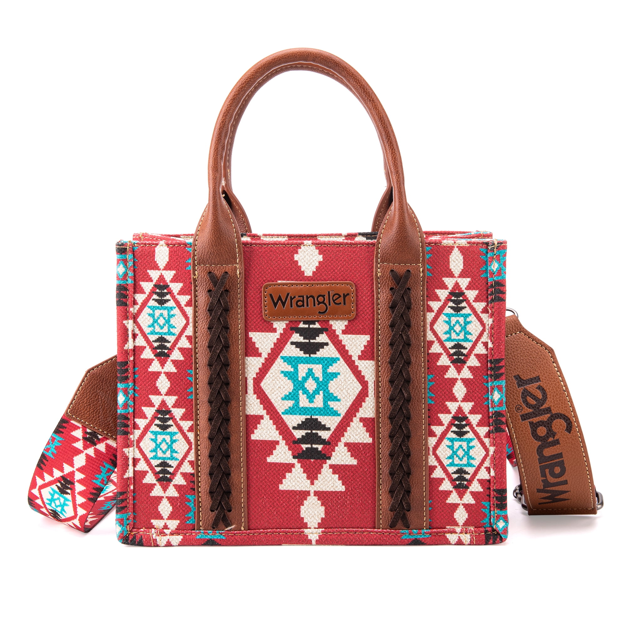 Wrangler Aztec Tote Bag for Women Boho Shoulder Purses and Handbags, Burgundy