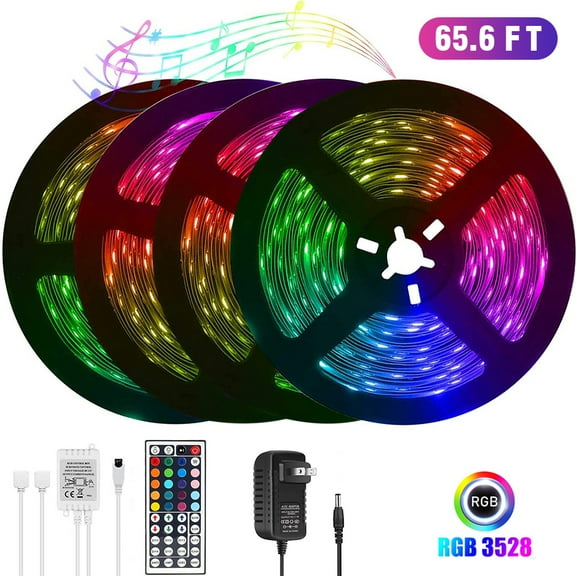 65.6ft/20M LED Strip Lights, Waterproof Led Lights Color Changing Rope Lights SMD3528 RGB Light Strips with 44 Key Remote Controller Apply for TV, Bedroom, Party and Home Decoration