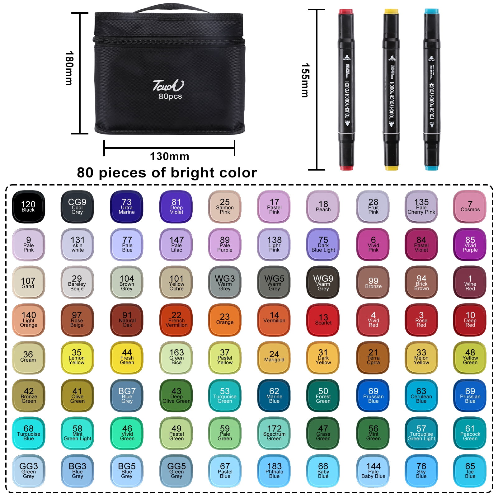 Markers Set with Base, 80 Colors Art Marker Pen Set for Kids and Adult,  Double-Ended Alcohol Based Drawing Art Supplies with Fashion Carrying Case  and