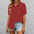 thumbnail image 5 of Tqcoqu Shirts for Women Puff Sleeve Button Down Summer Casual Fit Blouses Collared Work Tops,Wine,Women's S-XXL, 5 of 9