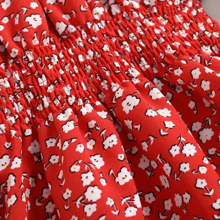

PEASKJP Sequin Dress for Girls Toddler Girls Sleeveless Bowknot Floral Prints Ruffles Princess Summer Dress Red 4-5 Years