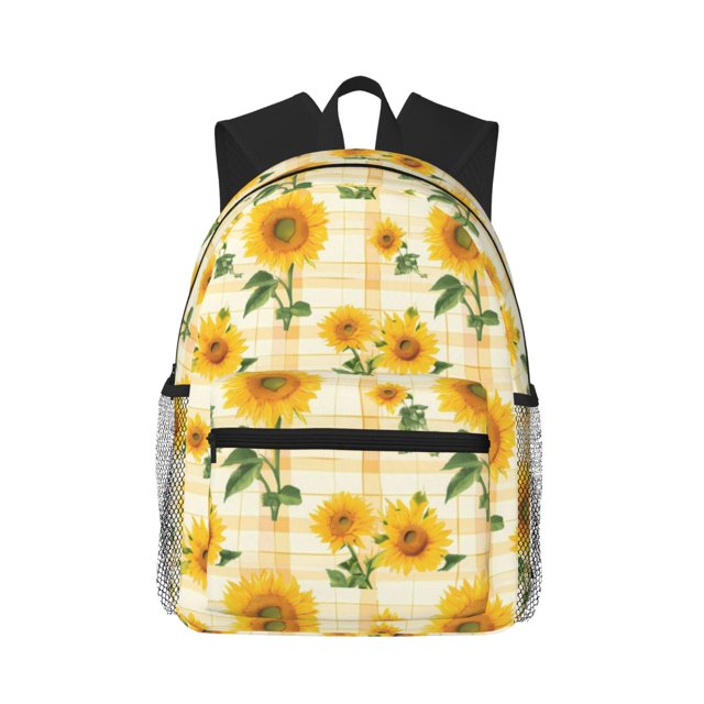 Fotbe Yellow White Plaid Sunflower Mochila Ligera Casual para Laptop para Hombres y Mujeres, Mochila Impermeable de Uso Diario, Mochila para Universidad