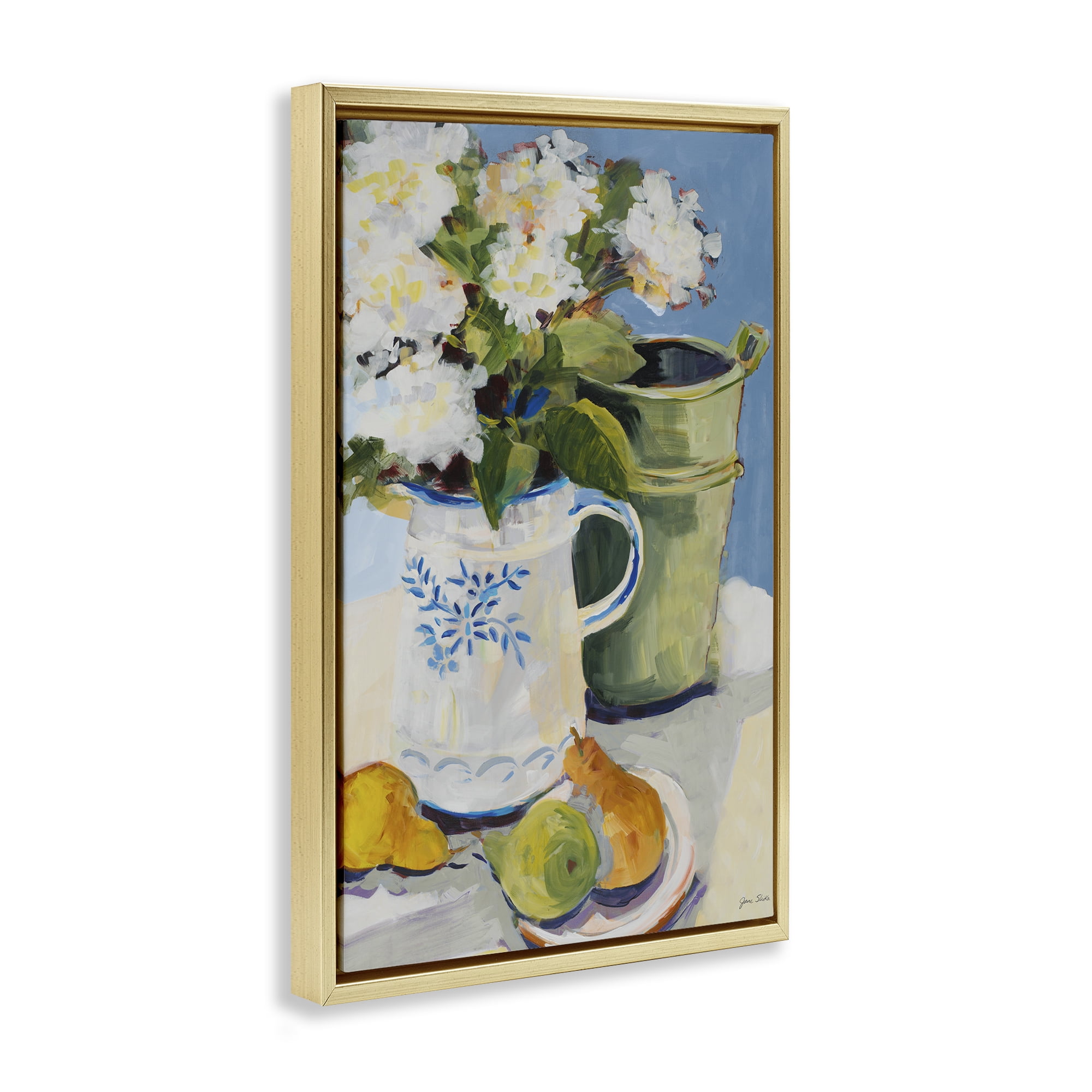 Stupell Industries Pitcher of Flowers Still Life Gold Framed Floater Canvas Wall Art, design by Jane Slivka