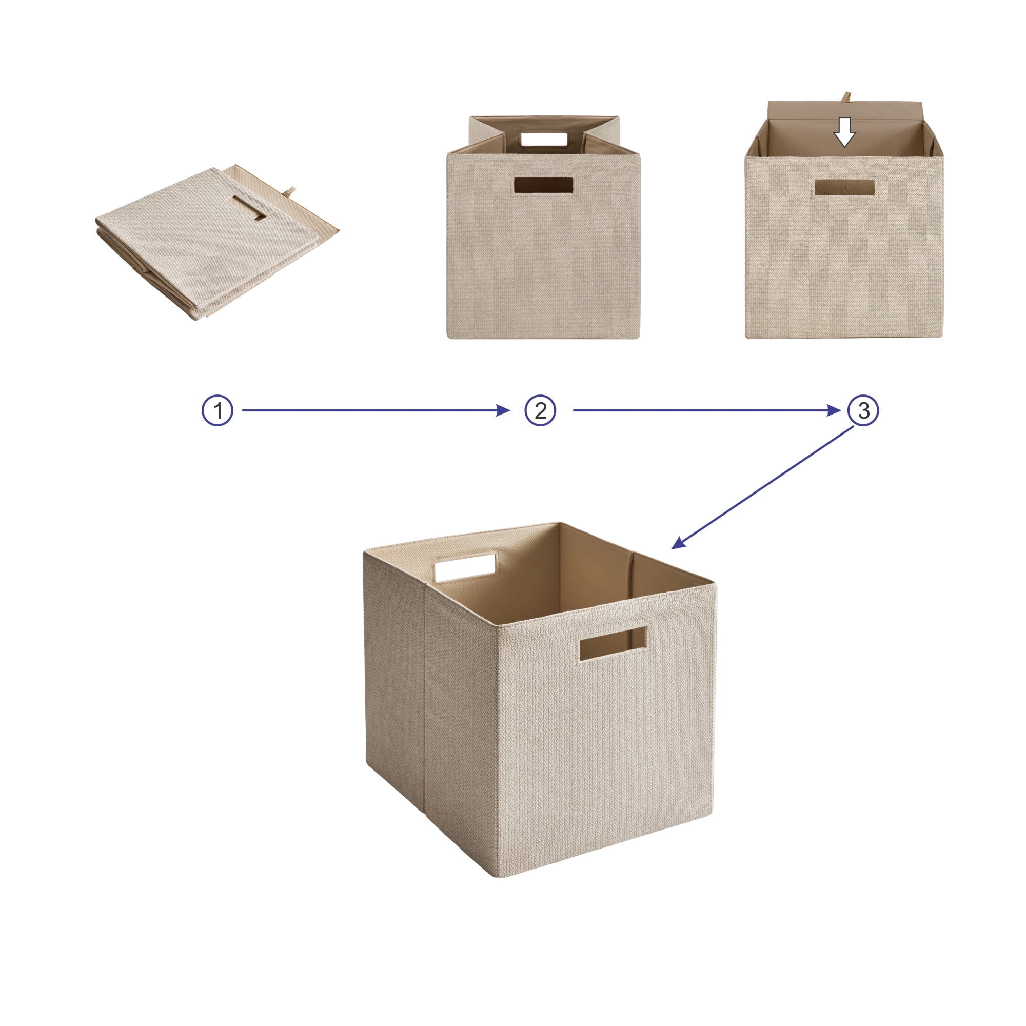 Better Homes & Gardens Fabric Cube Storage Bins, Toasted Almond Textured, 2 Pack, 12.75 in x 12.75 in x 15 in