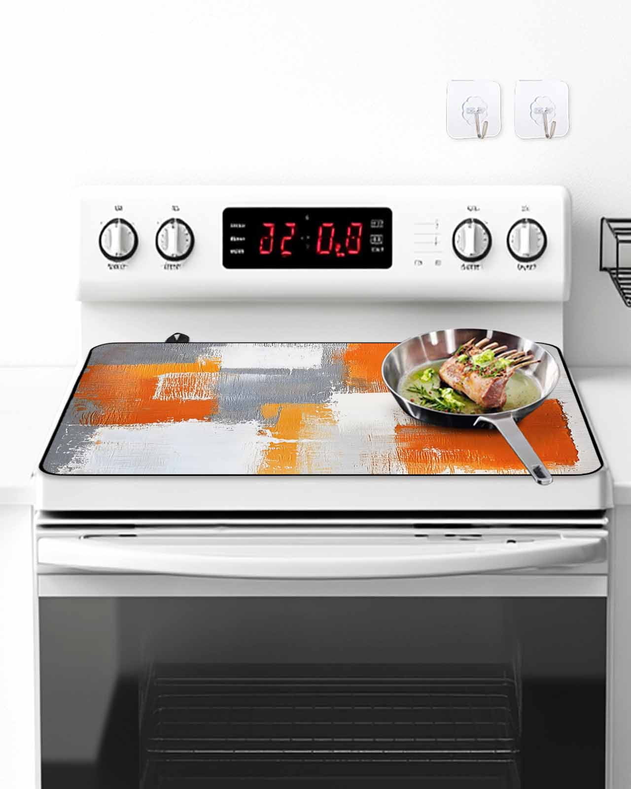 Stove Top Covers for Electric Stove, Burnt Orange Grey Glass Stovetop Cover Protector, Modern Oil Painted Geometric Abstract Induction Cooktop Protector Oven Mat for Kitchen Countertop 24"x21"