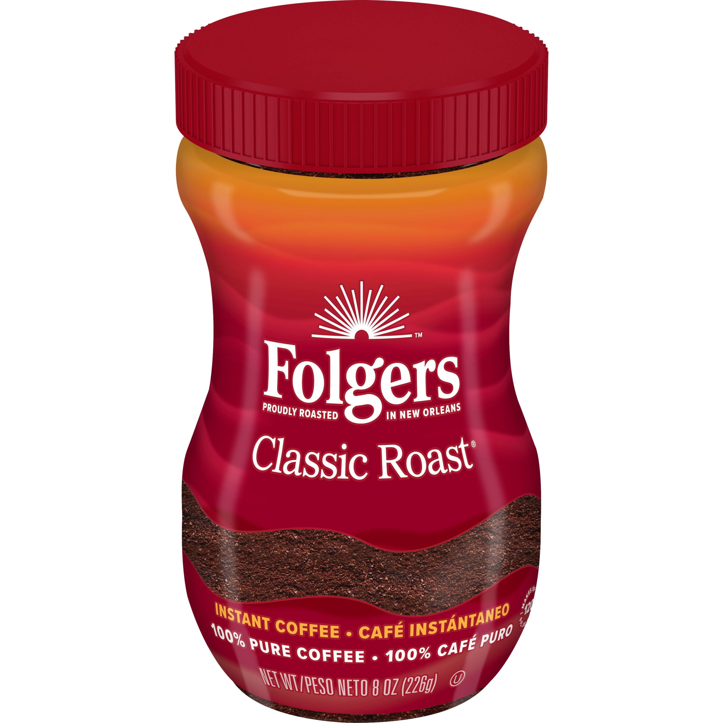 Folgers Classic Roast Instant Coffee Crystals, 8-Ounce Jar