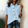 thumbnail image 4 of IUYRTFE Women's Short Sleeve Asymmetrical Button Down Shirt Collared Linen Feel Summer Casual Blouse with Irregular Hem, 4 of 5