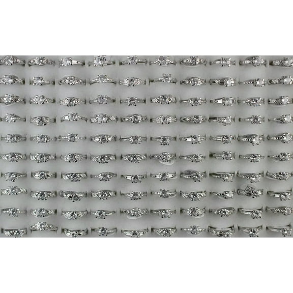 EOEMY Wholesale Lots 32Pcs Wedding Ring Clear Round Cubic Zirconia Engagement Rings