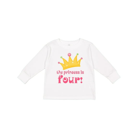Inktastic 4th Birthday Princess is Four Girls Long Sleeve Toddler T-Shirt