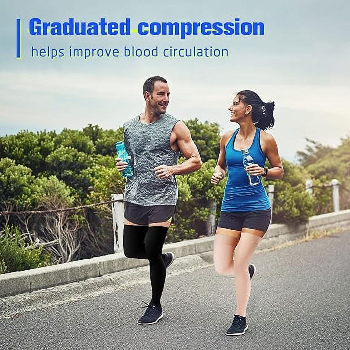 MecTo 15-20mmHg Open Toe Compression Stockings Medical Thigh High Compression Socks for Running Nursing Sports Veins( Black, L)