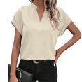 thumbnail image 2 of Tshirts Women Trendy Women's Summer Tops V Neck Short Sleeve Shirts Loose Flowing Tunics, 2 of 6