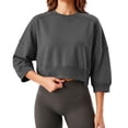 thumbnail image 6 of SEROYE Women's 3/4 Sleeve Crop Sweatshirts Hoodless Crew Neck Lightweight Loose Pullover Casual Sport Short Tops (S, Dark Gray), 6 of 8