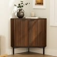 thumbnail image 4 of EYYTHUNG Fluted Corner Cabinet, Modern Small Corner Floor Cabinet with 2 Doors and 2-Tier Shelves, Freestanding Narrow Organizer, Brown, 4 of 6