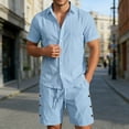 thumbnail image 3 of Letdown Men's Linen 2 Piece Short Set Summer Lightweight Beach Outfits Hollow Out Button Down Shirt and Shorts Solid Color Matching Sets, 3 of 6