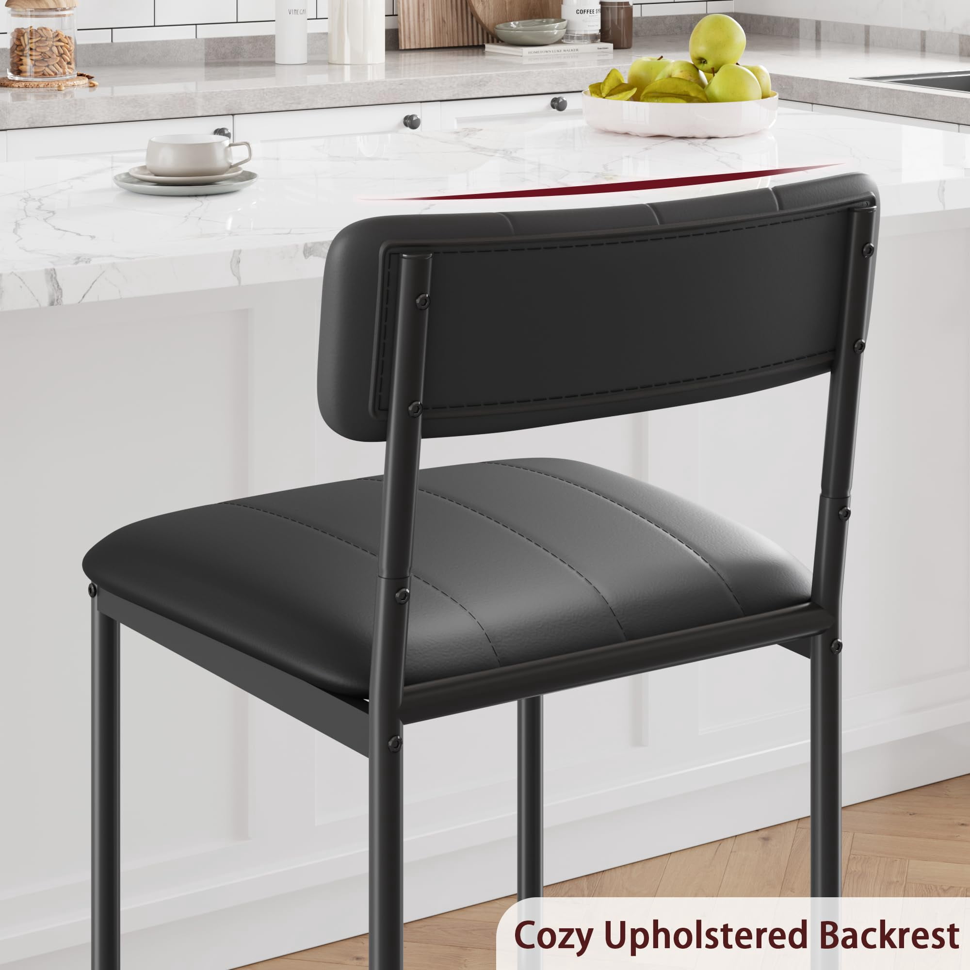 Maritcute Bar Stools Set of 2, Counter Height Bar Stools with Footrest, PU Leather Kitchen Barstools, Bar Chairs with Back for Kitchen Island, Apartment, Counter Bar, Easy Assembly, Classic Black