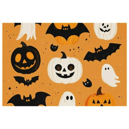 

HOHODIY Rectangular Halloween Placemats Set of 6 Non-Slip Heat Resistant Place Mats Machine Washable 12” x 18” Table Mats for Party Kitchen Dining Home Decor Bat Pumpkin