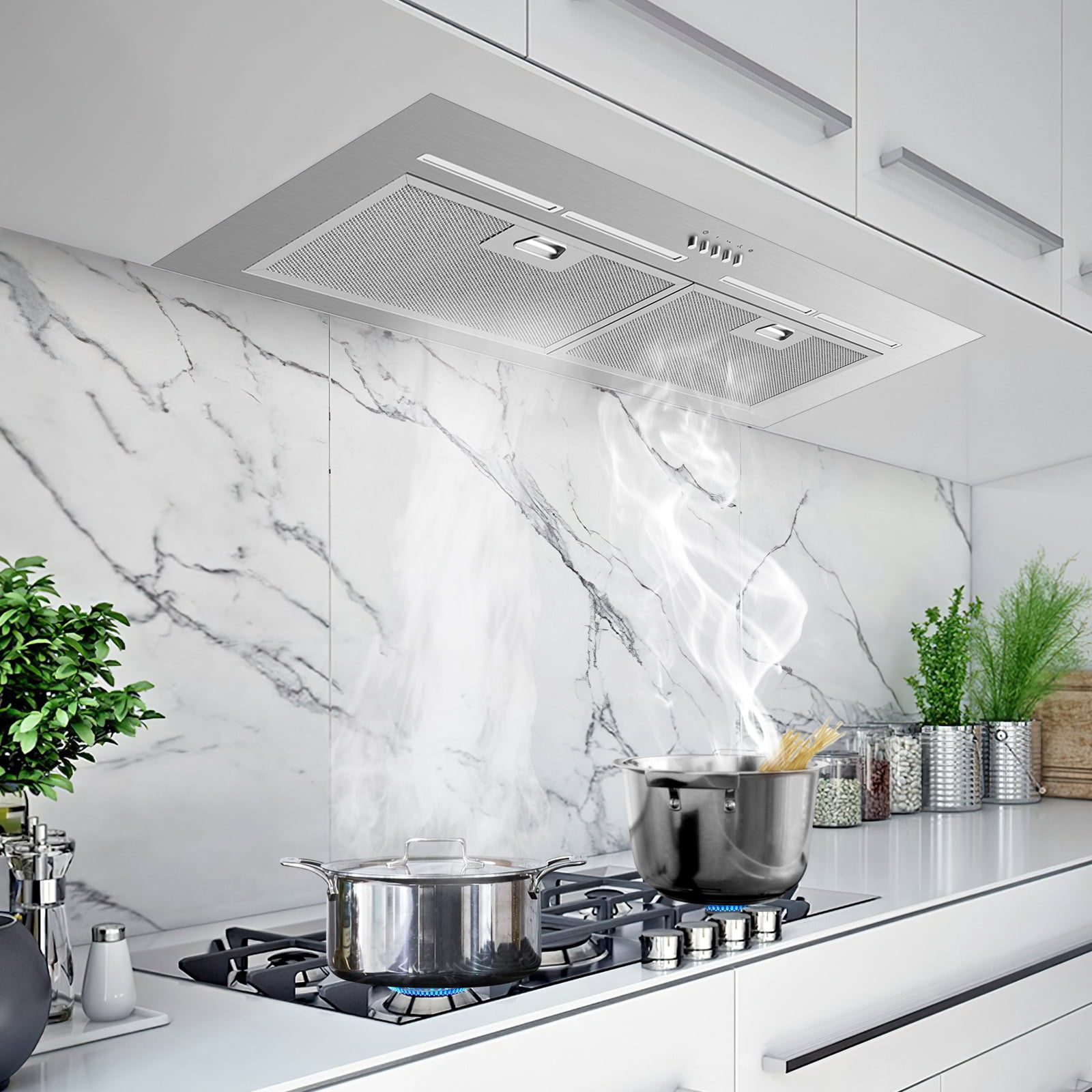 30 inch Built-in/Insert Range Hoods,600 CFM Ducted/Ductless Stainless Steel Kitchen Vent Hood with 3 Speed Gesture Sensing&Touch Control Panel