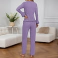 thumbnail image 4 of QHFBli Womens Ribbed Knit Pajama Sets 2 Piece Lounge Set Long Sleeve Button Down Pjs Sleepwear Set with Pockets, 4 of 6