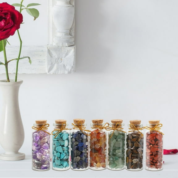 FRCOLOR 7Pcs Decorative Wishing Bottles for Home Office Crystal Glass Small Jars Assorted Color Perfect Gift