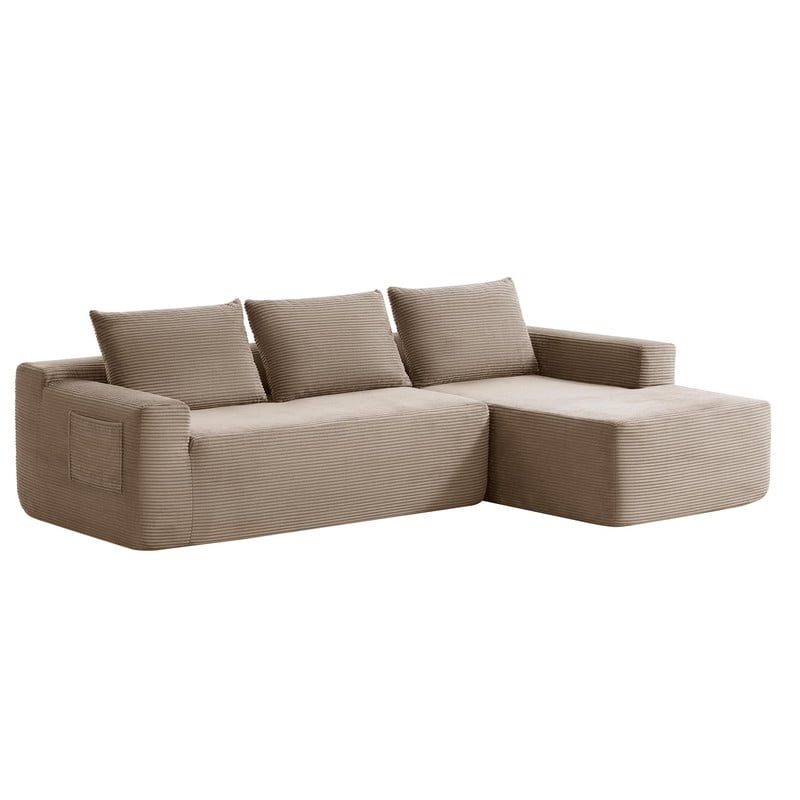 96.9'' Sectional Couches for Living Room, L Shaped Couch with Deep Seat & Throw Pillow, Comfy Corduroy Fabric Compressed Sofa, No Assembly Required