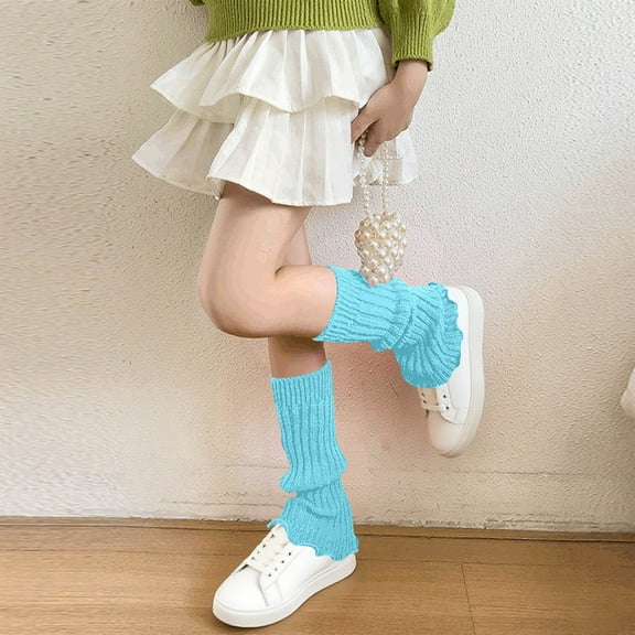 SYMOID Womens Light Blue Acrylic Leg Warmers - Slouchy Mid-Calf Style, Warm Soft Stretchy Fabric, One Size Fits Most for Daily Casual, Home & Dance Outfits,Size Free Size