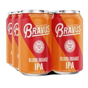 Bravus Non-Alcoholic Craft Beer Blood Orange IPA 12 oz Can - Vegan, Gluten-Reduced, Low-Calorie 6-Pack