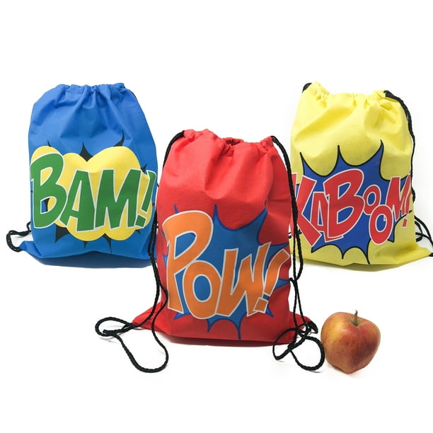 12 Superhero Drawstring Bag Party Supplies Superhero Party Favors