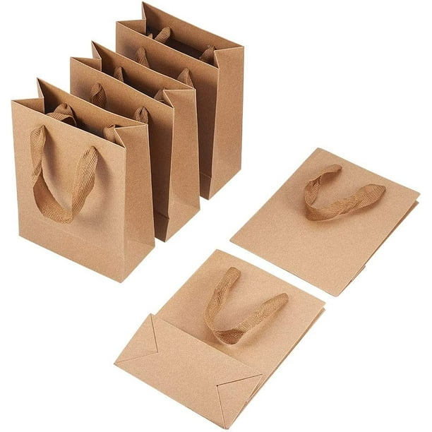 10 bolsas de papel Kraft, bolsas de regalo Kraft, tamaño pequeño, 16 x 12 pulgadas, bolsa de regalo rectangular con asa de nailon para fiestas, bodas, cumpleaños, Navidad, Halloween, marrón