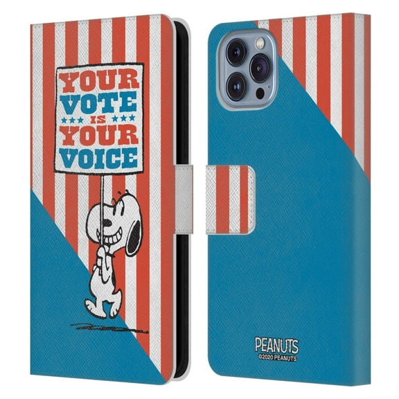 Head Case Designs Officially Licensed Peanuts Your Vote Is Your Voice Snoopy's Placard Leather Book Wallet Case Cover Compatible with Apple iPhone 14