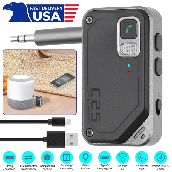 RHEA- ~Wireless Bluetooth 5.3 Transmitter Receiver Adapter 2-In-1 Audio 3.5Mm Jack Aux