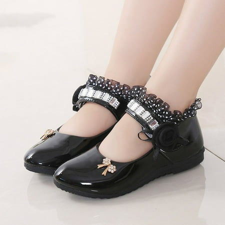 BYHONG Girls Leather Princess Flower Children Soft Dance Baby Kid Shoes Shoes Single Baby Shoes Comfort Baby Sock Shoes Black 21