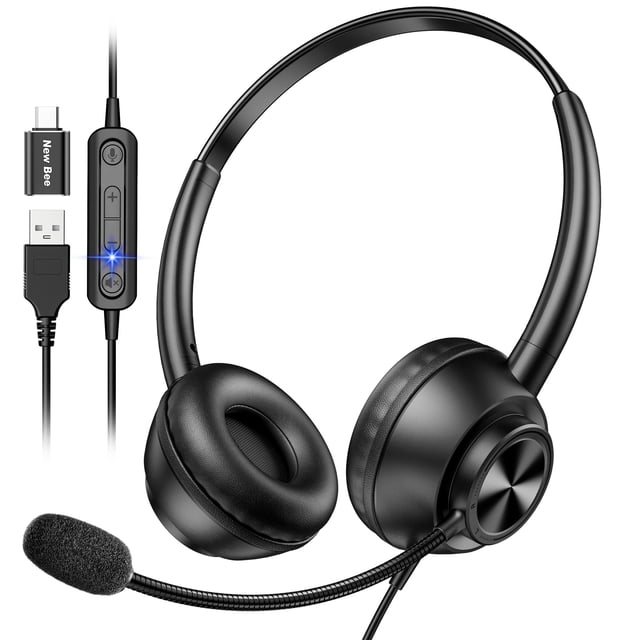 Auriculares USB New bee con micrófono para PC con cable USB-A y USB-C