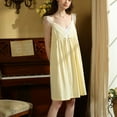thumbnail image 4 of Defitshape Women's Cotton Nightgown Summer Sleepwear Midi Pajama Dress V Neck Ruched Sleep Shirt Vintage Lace Ruffle Sleeveless Sleepwear w/ Built in Padded Bras Yellow Small, 4 of 4