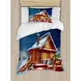 thumbnail image 3 of Christmas Duvet Cover Set King Size, Wooden Lodge with Classic American Truck and Tree Gifts Starry Sky Winter Snow, Decorative 3 Piece Bedding Set with 2 Pillow Shams, Multicolor, by Ambesonne, 3 of 3