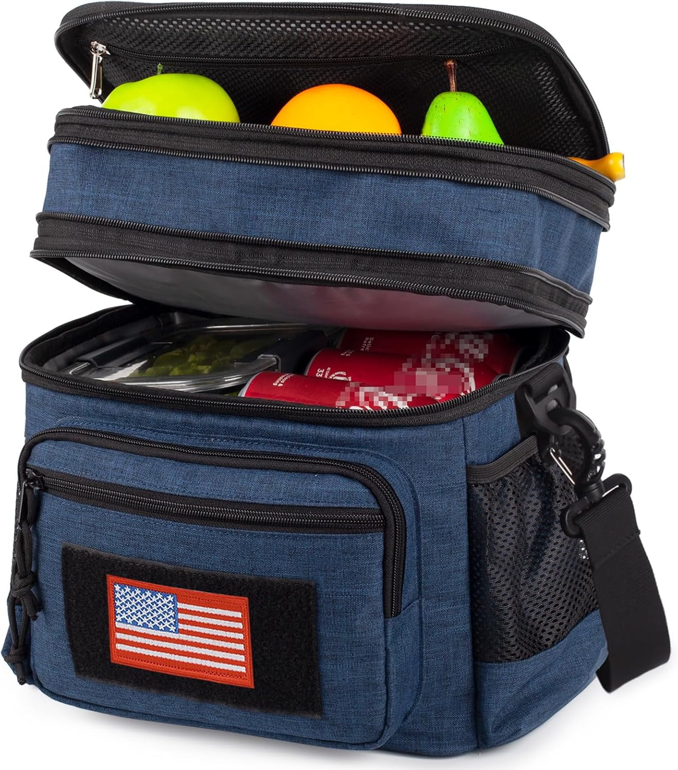 ATRIPACK Double Deck Lunch Box for Men, Lunch Cooler Bag Work with Shoulder Strap Webbing Large Capacity Leakproof Insulated(19.5 Blue)