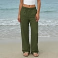 thumbnail image 5 of Womens Summer Palazzo Pants Wide Leg Loose Fit Flowy Beach Trousers Pleated Elastic Waist with Pockets for Travel,Olive Green,L, 5 of 8