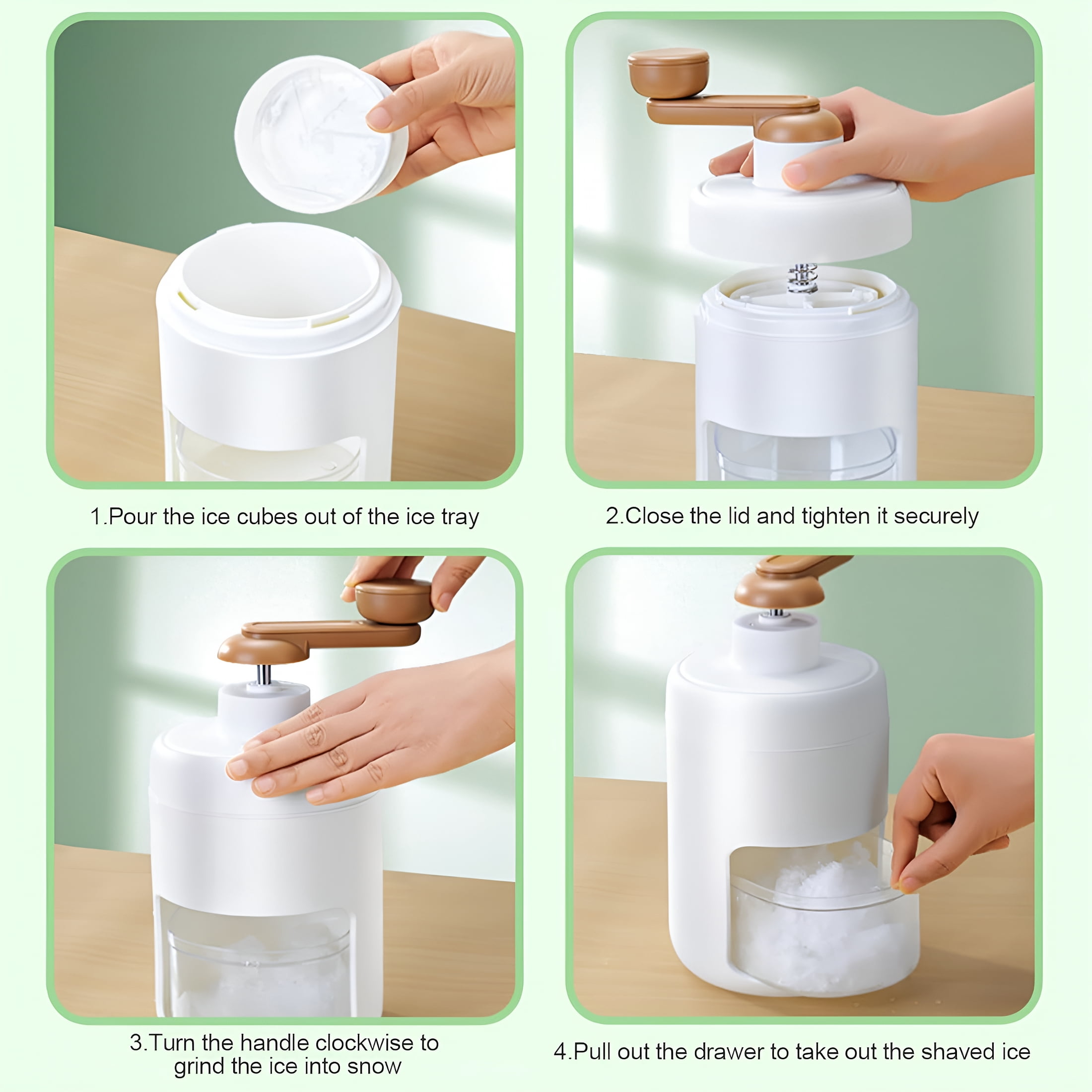 CURYMAY Portable Ice Shaver,Hand Crank Snow Cone Machine,Household Small Ice Maker Crusher,Manual Shaved Ice Machine with 1 Reusable Plastic Ice Mold Cups for Making Snowcones Ice Cream (White)