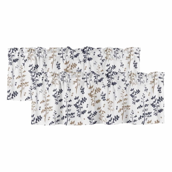 2 Pack Valances for Window, Grey Brown Botanical Short Curtains for Kitchen Bedroom Living Room, Watercolor Spring Floral Summer Leaf Rod Pocket Small Window Treatment Valance Drapes 42 x 12 Inch