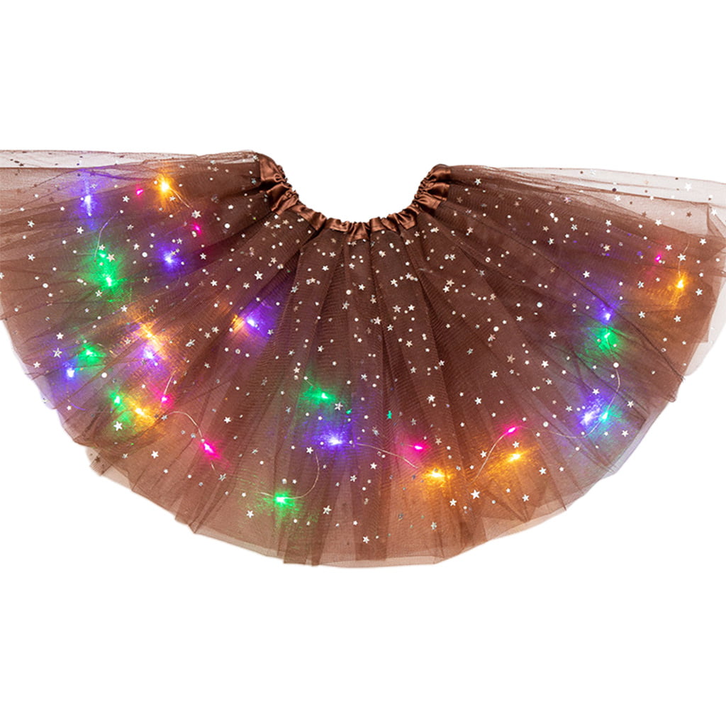 Autone LED Light Up Glitter Star Sequins Ballet Dance Tulle Tutu Skirt for 3-12T Kids Girls