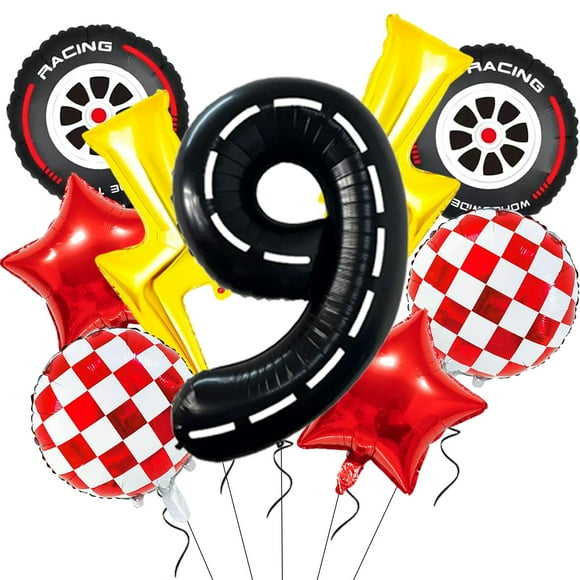 Set de globos para fiesta YNITSED de 40" con número 9 y auto de carreras