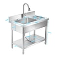 thumbnail image 6 of Commercial Sink with Cold and Hot Water Pipe and pull-out Faucet, Free-Standing Commercial Sink, Stainless Steel Single Bowl Sink Basin for Catering, 6 of 10