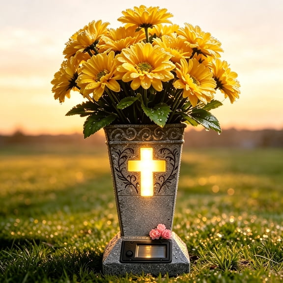 Solar-Powered LED Lights Memorial Tomb Vase