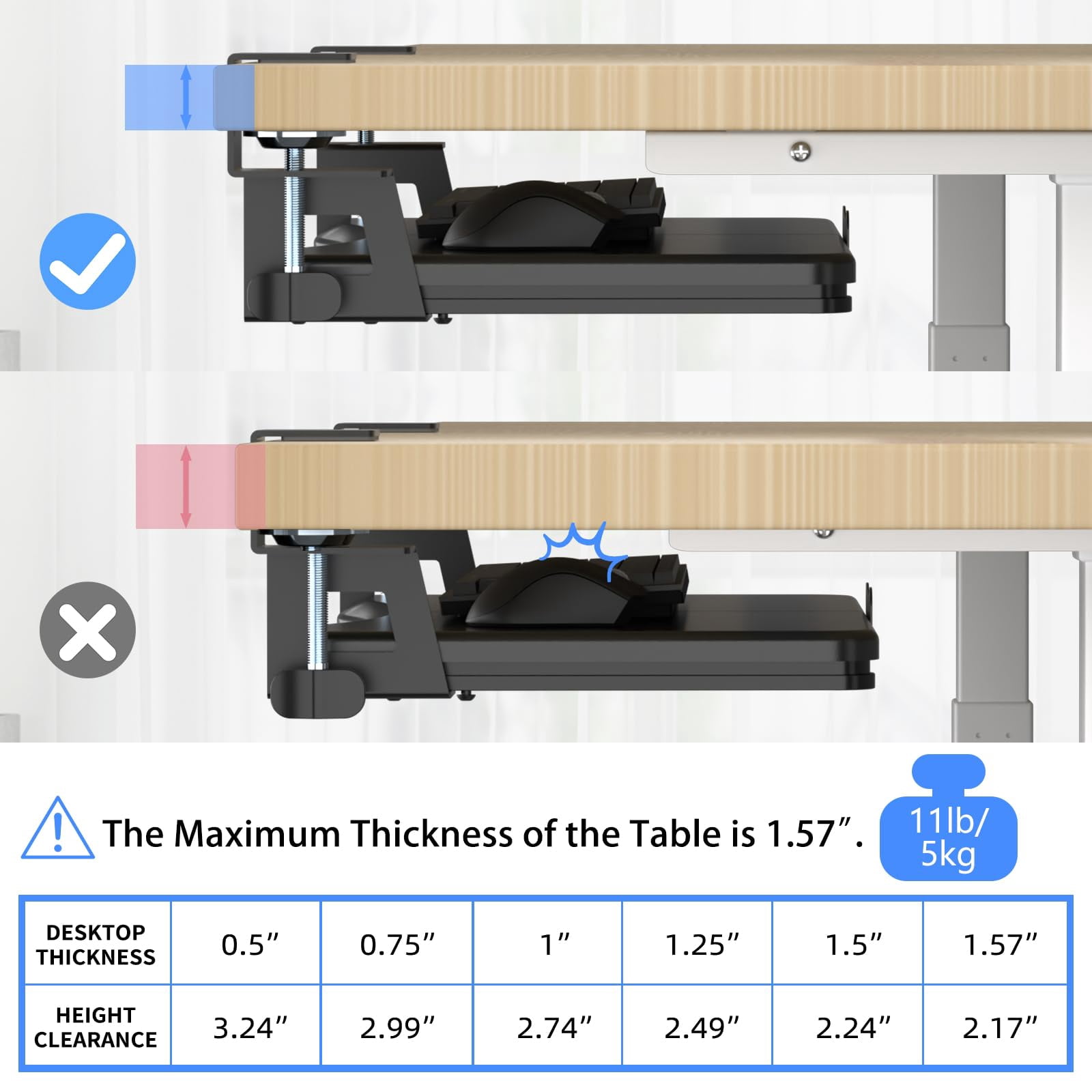 Large Tray Under Desk Pull Out With C Clamp Mount  Computer & Mouse 34 (38 Including Clamps) X 11.8 Inch Slide-out Platform Drawer For Typing Black Dsf1lb