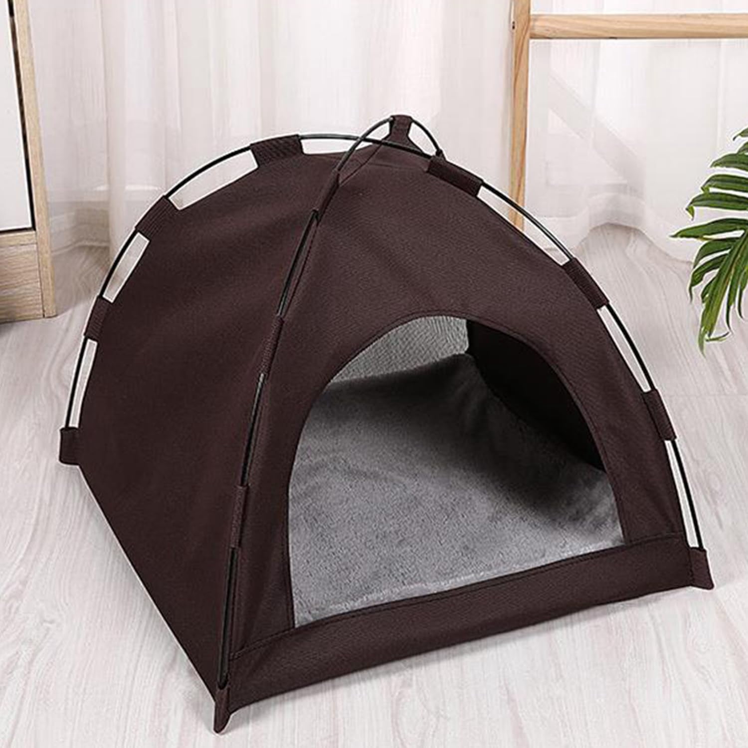 Cat Bed House with Soft Mat,Breathable Washable Pet Puppy Kennel Dog Cat Folding Indoor Outdoor House Bed Tent Brown
