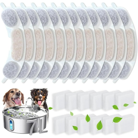 12 Pack Dog Replacement Filters for smartoo 7L/236oz/1.8Gal Stainless Steel Dog Water Fountain, with 12 Pack Sponges